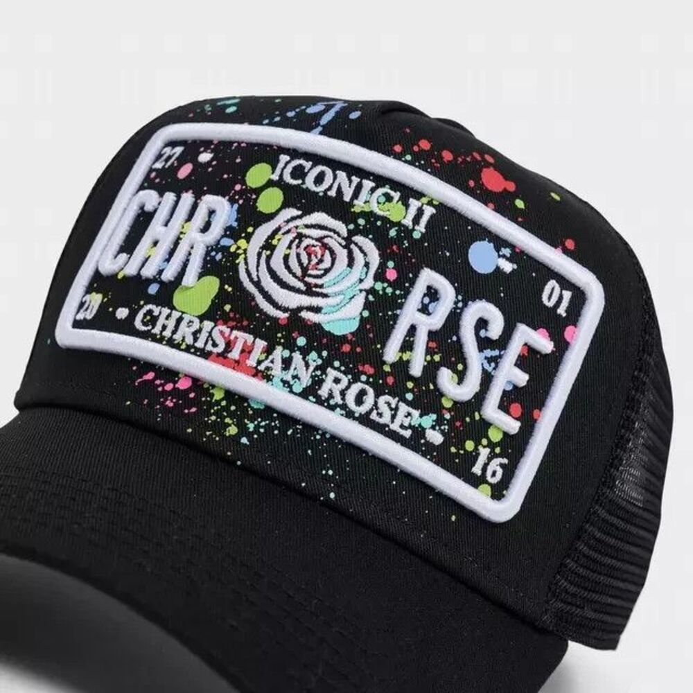 Christian Rose London Red Rose Plate Iconic II Trucker Mesh Hat‎ Cap Black